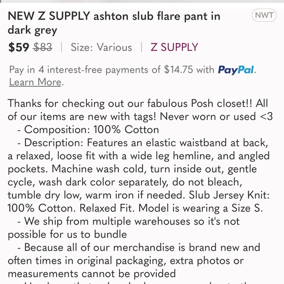 Z Supply 💙 Ashton Slub Flare Pants in Dark Grey/Charcoal - Picture 8 of 8